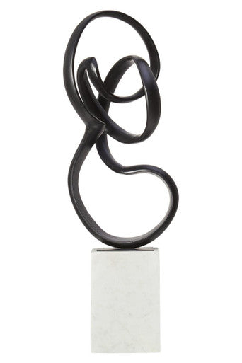 Orsina Mirano Black Aluminium Knot Sculpture on White Marble Base