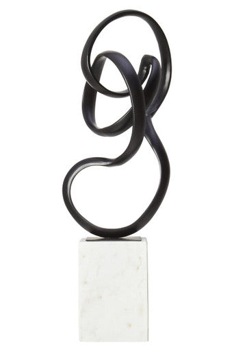 Orsina Mirano Black Aluminium Knot Sculpture on White Marble Base