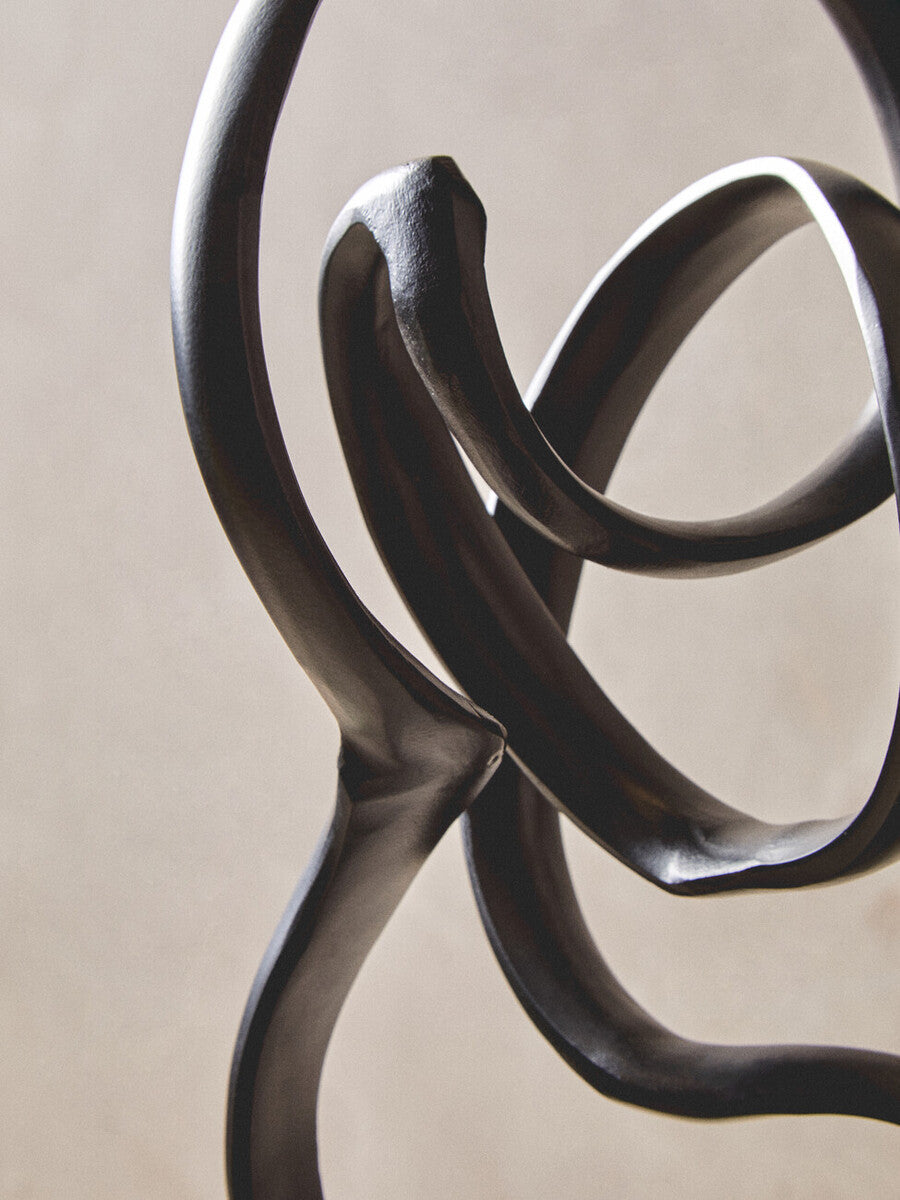 Orsina Mirano Black Aluminium Knot Sculpture on White Marble Base