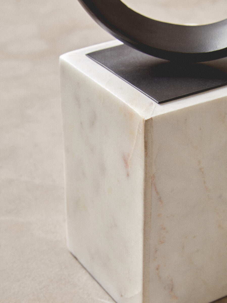 Orsina Mirano Black Aluminium Knot Sculpture on White Marble Base