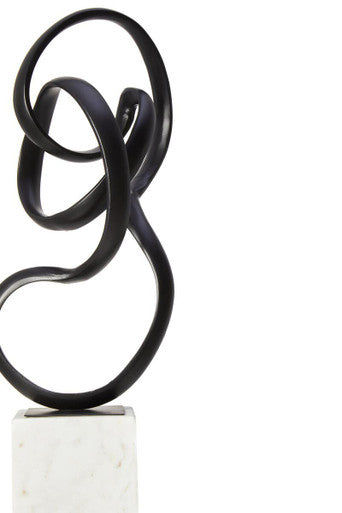 Orsina Mirano Black Aluminium Knot Sculpture on White Marble Base