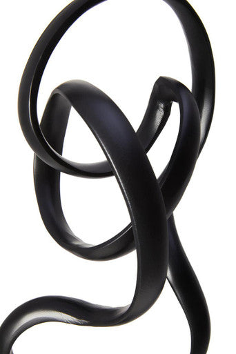 Orsina Mirano Black Aluminium Knot Sculpture on White Marble Base