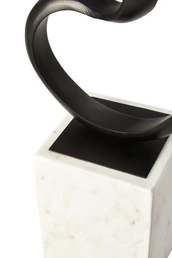 Orsina Mirano Black Aluminium Knot Sculpture on White Marble Base
