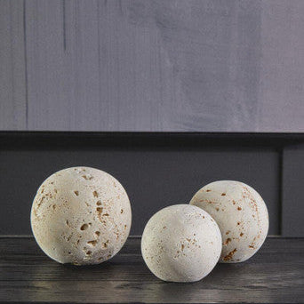 Orsina Tibor Travertine Decorative Spheres – Set of 3 Stone Deco Balls