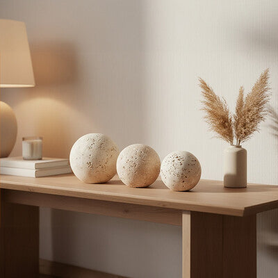 Orsina Tibor Travertine Decorative Spheres – Set of 3 Stone Deco Balls