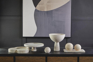Orsina Tibor Travertine Pedestal Bowl – Natural Stone Table Centerpiece