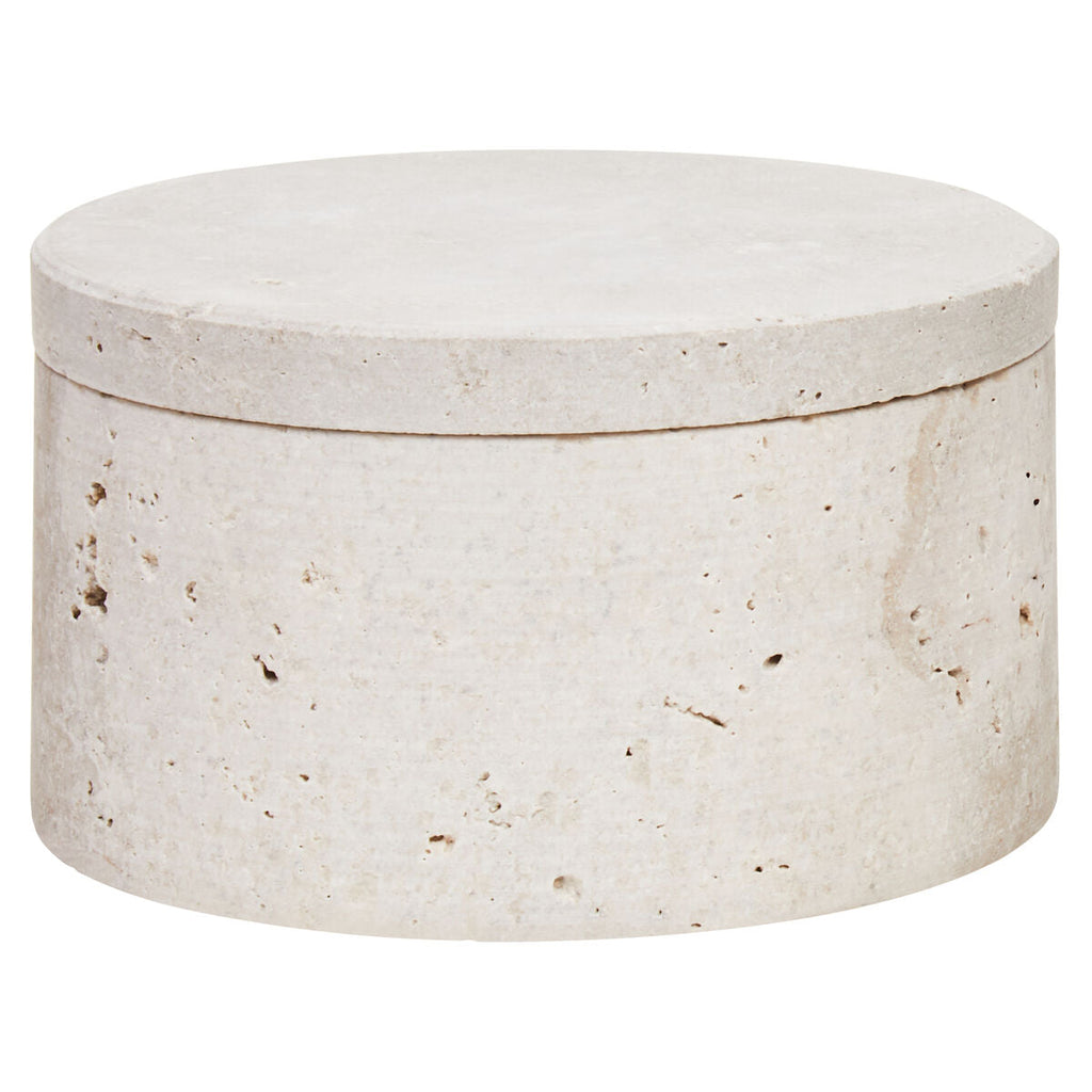 Orsina Tibor Travertine Round Trinket Box – Natural Stone Jewelry Case