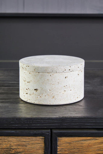 Orsina Tibor Travertine Round Trinket Box – Natural Stone Jewelry Case