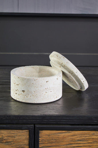 Orsina Tibor Travertine Round Trinket Box – Natural Stone Jewelry Case