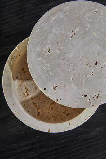 Orsina Tibor Travertine Round Trinket Box – Natural Stone Jewelry Case