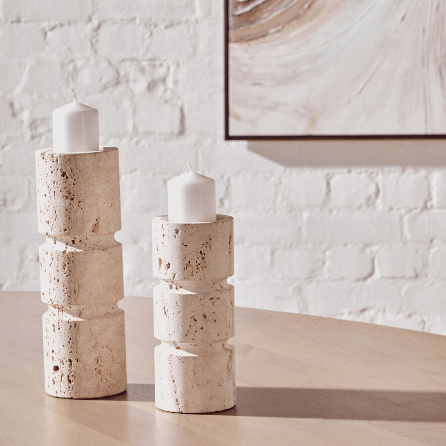 Orsina Tibor Travertine Small Candle Holder – Natural Stone Decor