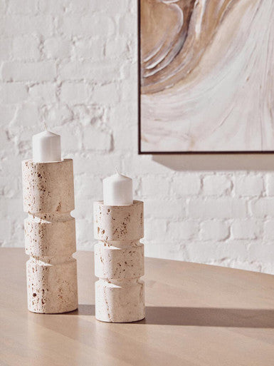 Orsina Tibor Travertine Small Candle Holder – Natural Stone Decor