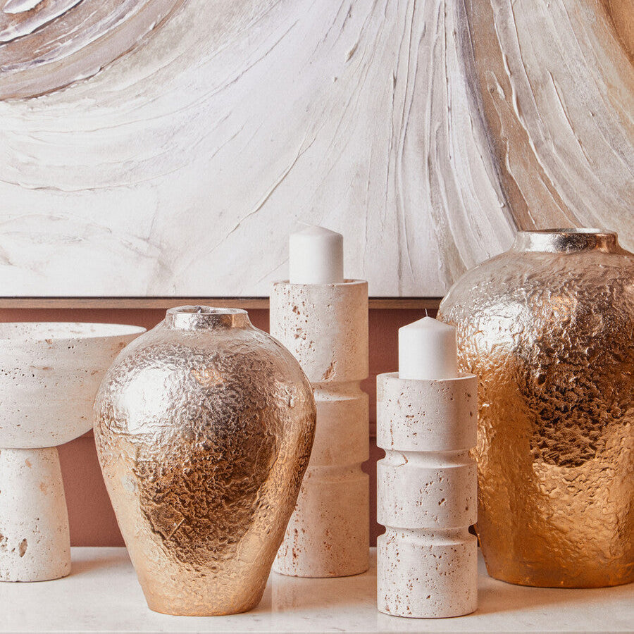 Orsina Tibor Travertine Small Candle Holder – Natural Stone Decor