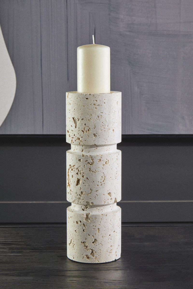 Orsina Tibor Large Travertine Candle Holder – Tiered Stone Taper Stand