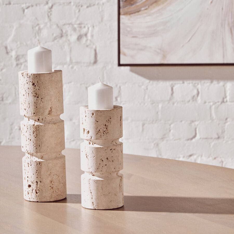 Orsina Tibor Large Travertine Candle Holder – Tiered Stone Taper Stand