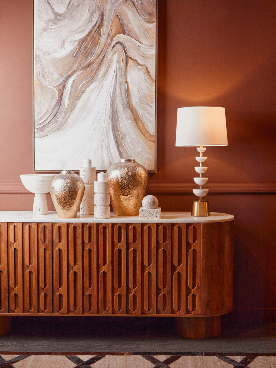 Orsina Tibor Large Travertine Candle Holder – Tiered Stone Taper Stand