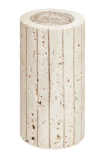 Orsina Tibor Travertine Ribbed Vase – Sculptural Stone Centerpiece