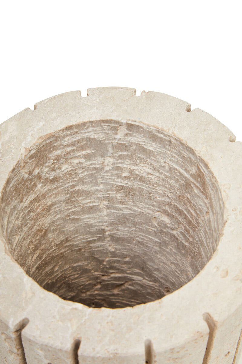 Orsina Tibor Travertine Ribbed Vase – Sculptural Stone Centerpiece