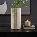 Orsina Tibor Travertine Ribbed Vase – Sculptural Stone Centerpiece