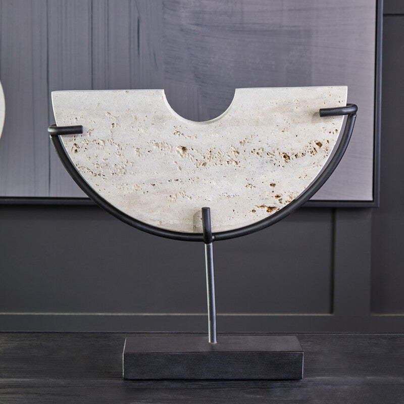 Orsina Tibor Travertine Small Sculpture – Black and Natural Stone