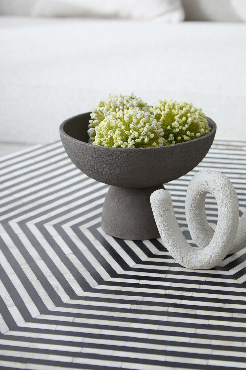 Orsina Small Grey Pedestal Bowl – Textured Aluminium Decorative Accent