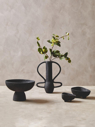 Orsina Deriva Large Black Textured Aluminium Pedestal Centerpiece Bowl