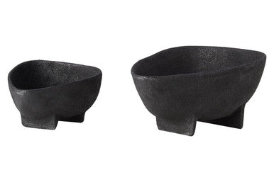 Orsina Matte Black Textured Aluminium Decorative Bowls | Set of 2