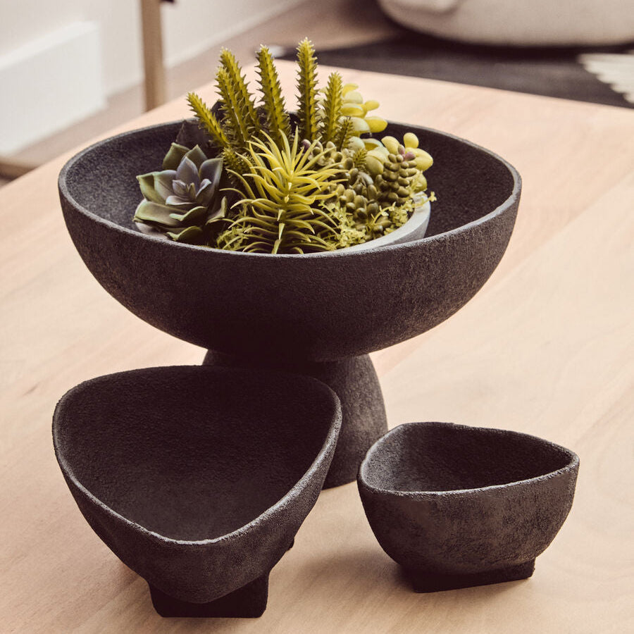 Orsina Matte Black Textured Aluminium Decorative Bowls | Set of 2
