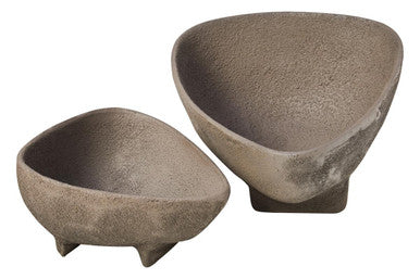 Orsina Grey Textured Aluminium Footed Decorative Bowls – Set of 2