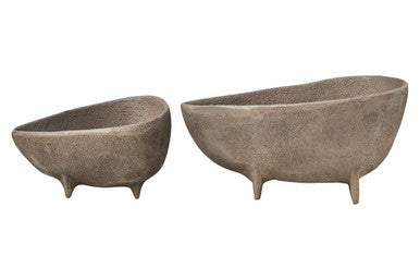 Orsina Grey Textured Aluminium Footed Decorative Bowls – Set of 2