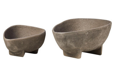 Orsina Grey Textured Aluminium Footed Decorative Bowls – Set of 2