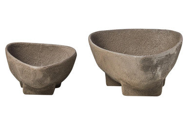 Orsina Grey Textured Aluminium Footed Decorative Bowls – Set of 2