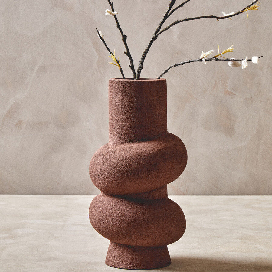 Orsina Large Red Bubble Vase – Textured Aluminium Sculptural Decor