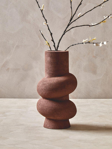Orsina Large Red Bubble Vase – Textured Aluminium Sculptural Decor
