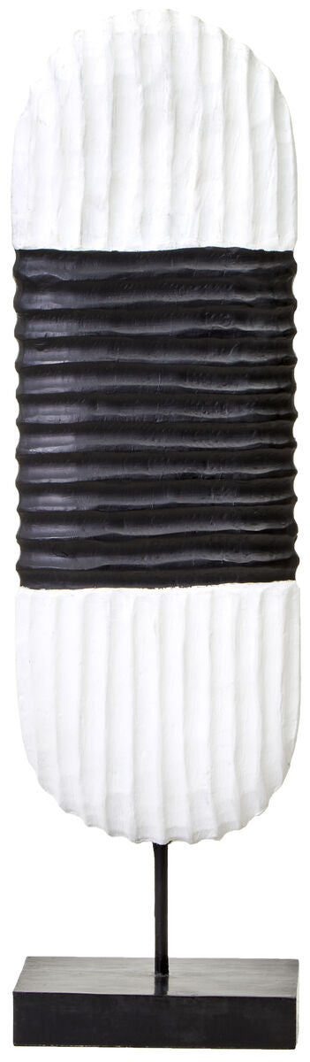 Orsina Fidel Oblong Mango Wood Sculpture – Black and White Carved Art