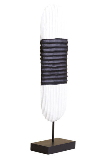 Orsina Fidel Oblong Mango Wood Sculpture – Black and White Carved Art