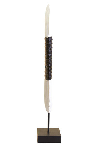 Orsina Fidel Oblong Mango Wood Sculpture – Black and White Carved Art