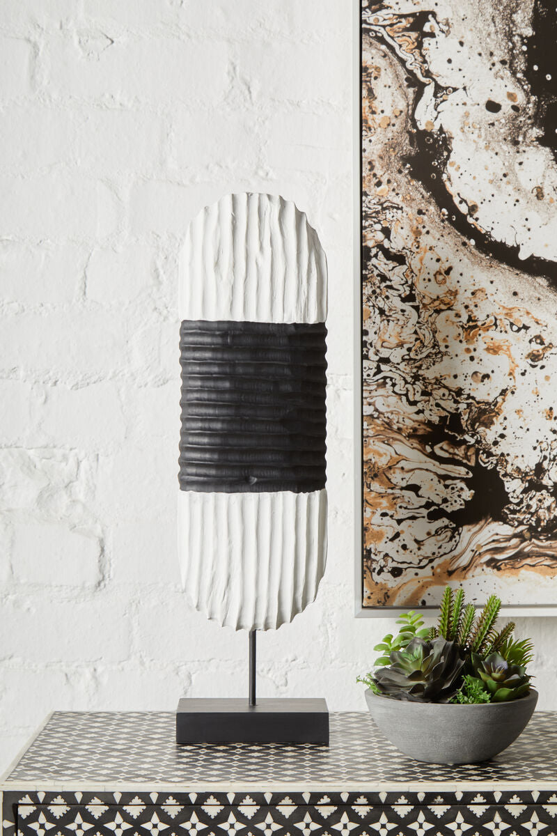 Orsina Fidel Oblong Mango Wood Sculpture – Black and White Carved Art