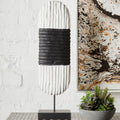 Orsina Fidel Oblong Mango Wood Sculpture – Black and White Carved Art