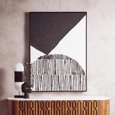 Orsina Fidel Oblong Mango Wood Sculpture – Black and White Carved Art