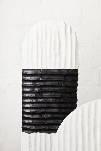 Orsina Fidel Oblong Mango Wood Sculpture – Black and White Carved Art