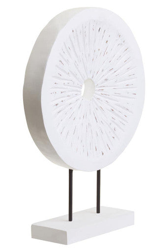 Orsina Fidel Large Round Carved Wood Sculpture – Distressed White