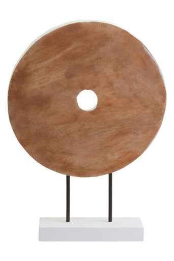 Orsina Fidel Large Round Carved Wood Sculpture – Distressed White
