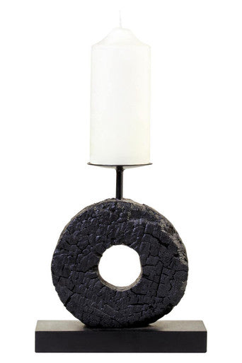 Orsina Small Charred Black Mango Wood Log Candle Holder with Iron Stand