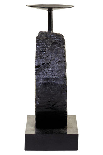 Orsina Small Charred Black Mango Wood Log Candle Holder with Iron Stand