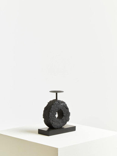 Orsina Small Charred Black Mango Wood Log Candle Holder with Iron Stand