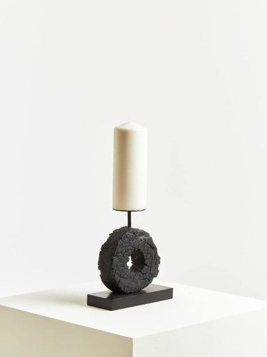 Orsina Small Charred Black Mango Wood Log Candle Holder with Iron Stand