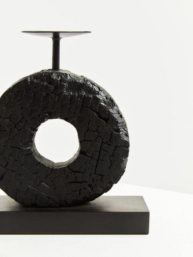 Orsina Small Charred Black Mango Wood Log Candle Holder with Iron Stand