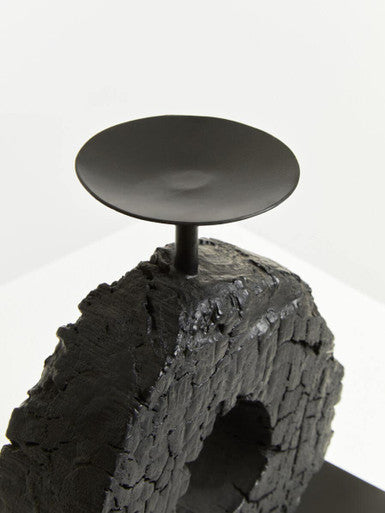 Orsina Small Charred Black Mango Wood Log Candle Holder with Iron Stand