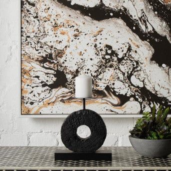 Orsina Small Charred Black Mango Wood Log Candle Holder with Iron Stand